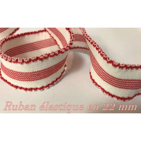 Ruban Elastique En 20 mm rouge sur fond écru Féstonné, pour lingerie : une combinaison de couleurs audacieuse pour votre projet.