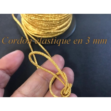 Cordon  Doré Elastique Rond En 3 mm A Coudre Pour Loisirs Créatifs.