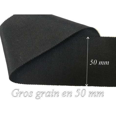 Ruban Gros Grain en 50 mm Noir Uni A Coudre :  Élégance et Créativité au Mètre