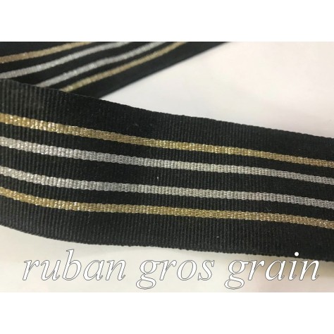 Ruban Gros Grain Noir à Rayures Doré et Argent : Sublimez Vos Créations