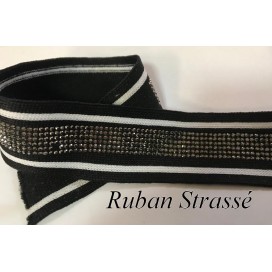 Ruban en Maille Noir et Blanc Strassé : Élégance Scintillante
