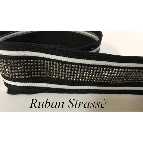Ruban en Maille Noir et Blanc Strassé : Élégance Scintillante