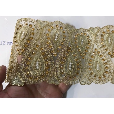Ruban Brodé Doré OR orné de strass et de perles Pour Décorations Caftans Ceintures Et Customisations.
