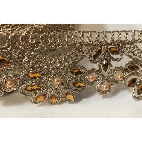 Ruban Brodé Doré OR orné de strass et de Perles Pour Décorations Caftans Ceintures Et Customisations.