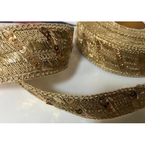Ruban Brodé Doré OR orné de Sequins doré Pour Décorations Caftans Ceintures Et Customisations.