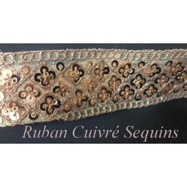 Ruban Brodé Cuivré orné de Sequins Cuivre en 45 mm Pour Décorations Caftans Ceintures Et Customisations.