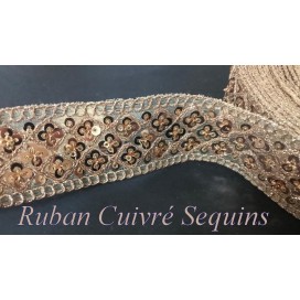 Ruban Brodé Cuivré orné de Sequins Cuivre en 45 mm Pour Décorations Caftans Ceintures Et Customisations.