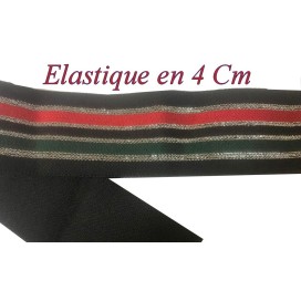 Elastique Rouge Vert et Argent lurex sur fond noir plat En 40 mm A Coudre