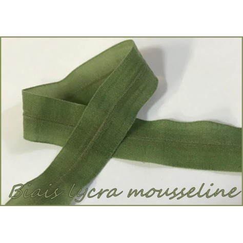 Biais Lycra en mousseline Kaki Mat , ruban pré-plié extensible pour Lingerie Et Customisations de vêtements Elasthanne