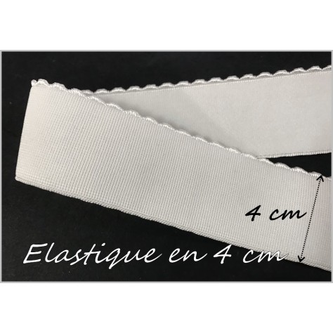 élastique Festonné Blanc en 4 cm de large - Elastique Plat Au Mètre en 40 mm Blanc Pour lingerie et couture