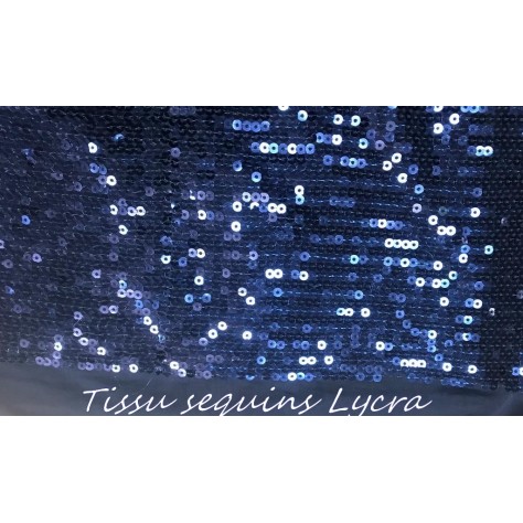 Tissu Sequins Au Mètre Paillette Lycra Bleu Marine En Grande Largeur.