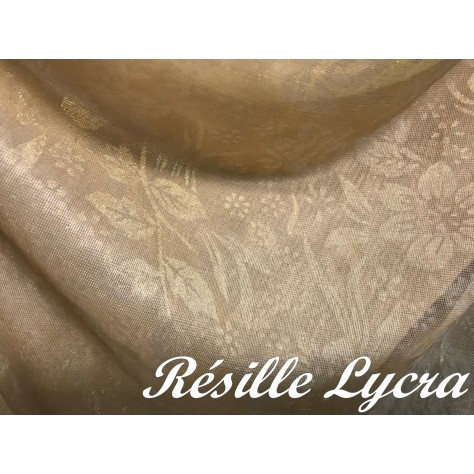 Tulle Résille Lycra Doré Or Imprimée Au Mètre  Pour Justaucorps.