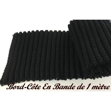 Bord-Côte En Bande de 1mètre Noir En Tissu Jersey  Pour Poignée Manche et Bas de Blousons