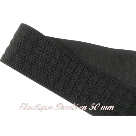 Elastique Brodé Noir en 50 mm : idéal pour ceintures, loisirs créatifs et customisations