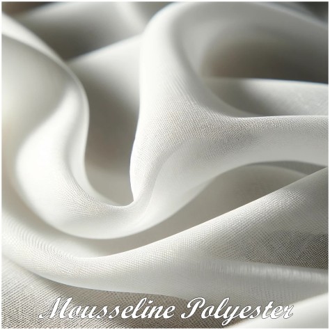 Tissu Mousseline Polyesther Blanche au Mètre Pour La Couture.