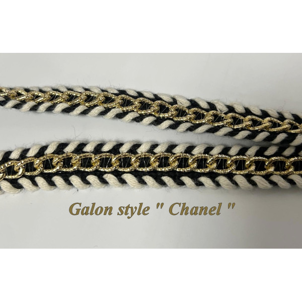Galon Style Chanel - Noir, Blanc & Chaîne Dorée - Mercerie Galon de Luxe