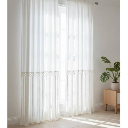 Frange Rayonne Blanche 17cm - Macramé Losange Premium