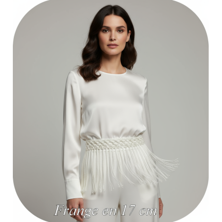 Frange Rayonne Blanche 17cm - Macramé Losange Premium