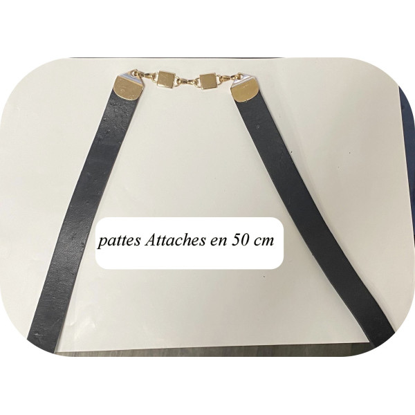 Pattes d'Attache Simili Cuir Noir 50 cm avec Boucles Dorées