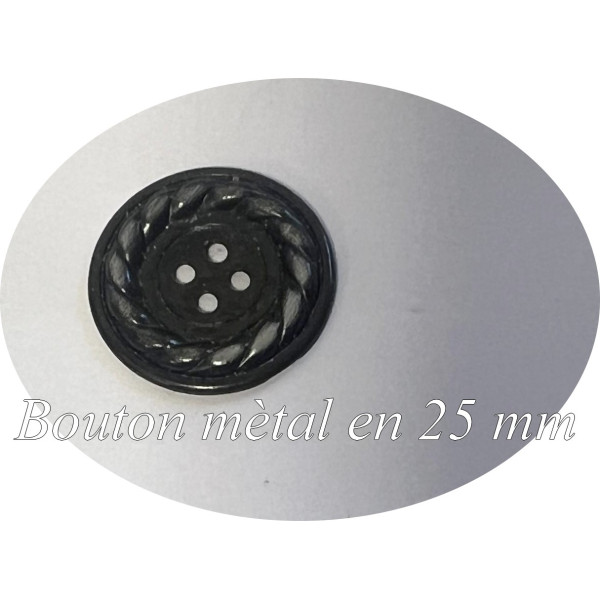 Bouton Métal Noir Torsadé 25 mm - 4 Trous