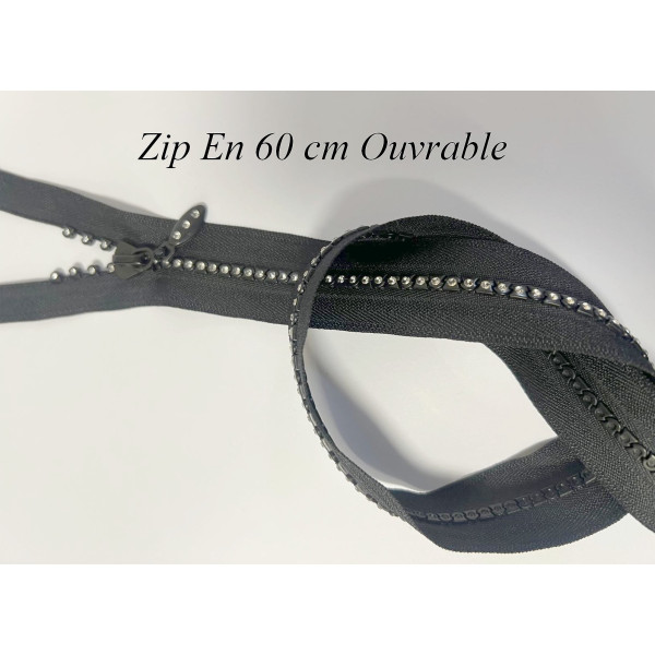 Zip Strass en 60 Cm Noir, Fermeture Eclair Strass Ouvrable  A Coudre. Customisations.
