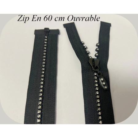 Zip Strass en 60 Cm Noir, Fermeture Eclair Strass Ouvrable  A Coudre. Customisations.