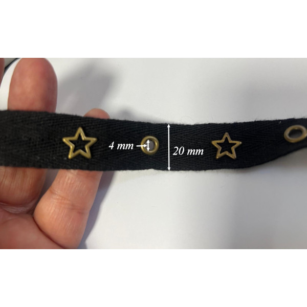 Bande A Oeuillet Bronze Fantaisie Au Mètre Sur Sergé Coton  Noir A Coudre Pour Agrafage et Serrage