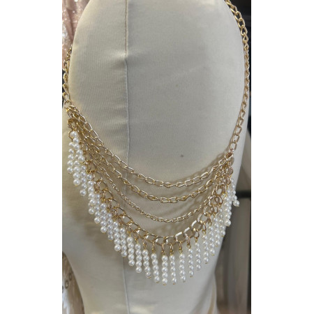 Collier / Épaulette Bijou Doré à Perles – Fermeture par Chaîne 20 cm