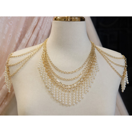 Collier / Épaulette Bijou Doré à Perles – Fermeture par Chaîne 20 cm