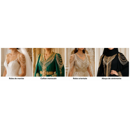 Collier / Épaulette Bijou Doré à Perles – Fermeture par Chaîne 20 cm