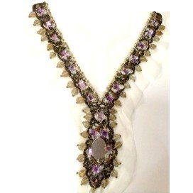 Col Plastron A Coudre En Pierre Cristal Violet Et Noir, Pour Vêtements Et Customisations.