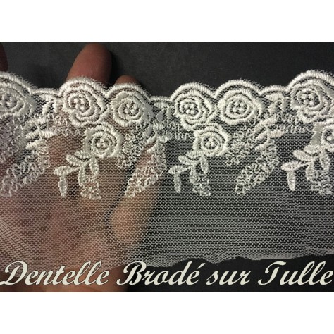 Dentelle au Mètre 8 Cm Crème – Tulle Résille à Bord Brodé de Fleurs : Pour Robes, Lingerie & Décoration