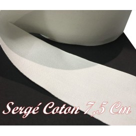 Ruban Sergé Au Mètre En Grande Largeur De 7,5 Cm Blanc En Coton  A Coudre Pour Loisirs Créatifs Et Décorations.
