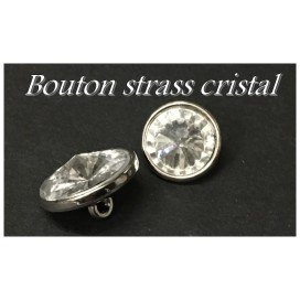 Bouton Strass Cristal Blanc  A Facette Cerlé Argent Couture