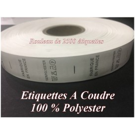 Etiquette De Vêtements  100 % Polyester x  Par 2500 Pièces A Coudre De Composition Textile , Contexture " FABRIQUE EN FRANCE ".