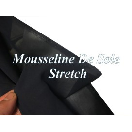 Tissu Mousseline De Soie Stretch Bleu Marine Couture  Au Mètre.