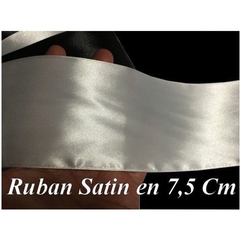 Ruban Satin Blanc En 75 mm / 7,5 Cm Au Mètre Pour Décorations Et Loisirs Créatifs