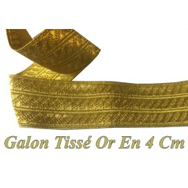 Ruban Galon Doré Tissé En Filet Or Métallisé Lurex Au Mètre En 4 Cm De Largeur  A Coudre.