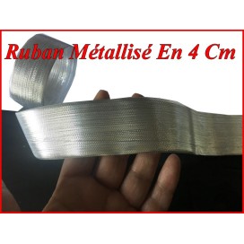 Ruban Argent Métallisé Lurex Au Mètre En 4 Cm De Largeur  A Coudre.