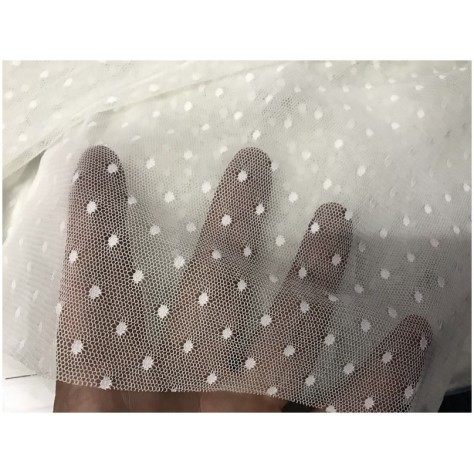 Tissu Tulle Résille plumetis Blanc Lycra Au Mètre Pour Mariage Et Décorations