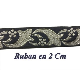 Galon Ruban Argent Fantaisie Argent Sur Fond Marine en 2 Cm.