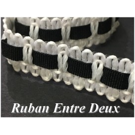 Galon Entre Deux En Dentelle Macramé En 2 Cm  Blanc Intérieur Gros Grain Noir A Coudre.