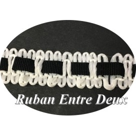 Galon Entre Deux En Dentelle Macramé En 2 Cm  Blanc Intérieur Gros Grain Noir A Coudre.