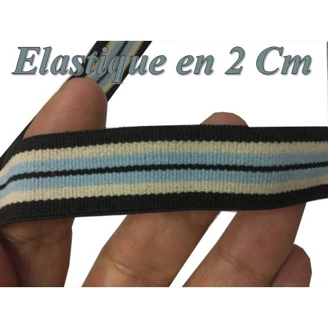 Elastique Plat Au Mètre en 20 mm A Rayure Ciel Et Noir  Pour La Couture.