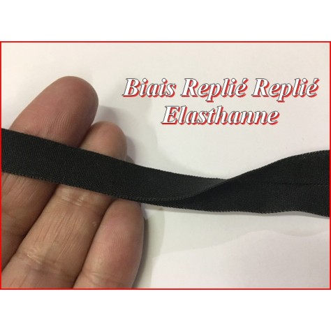 Biais Elastique replié En 2  Cm Noir Ruban Lycra  Pour Lingerie, et Customisations.