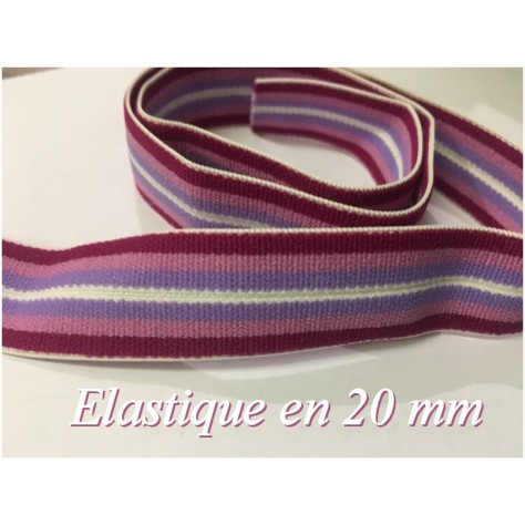 Elastique Plat Parme et violet Au Mètre en 20 mm A Rayure Pour La Couture.