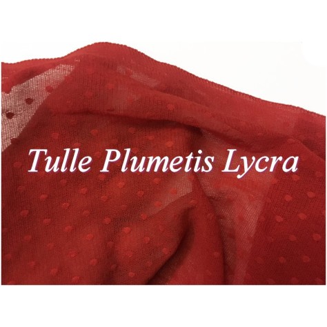 Tissu Tulle Résille plumetis ROUGE Elastique Au Mètre Pour Justaucorps.