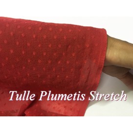 Tissu Tulle Résille plumetis ROUGE Elastique Au Mètre Pour Justaucorps.