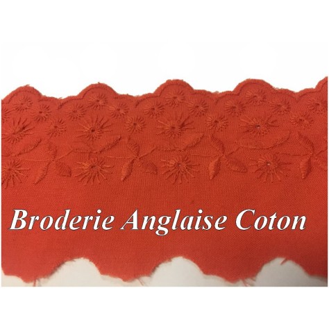 Broderie Anglaise Orange Coton au Mètre en 6 cm Blanche A Coudre.