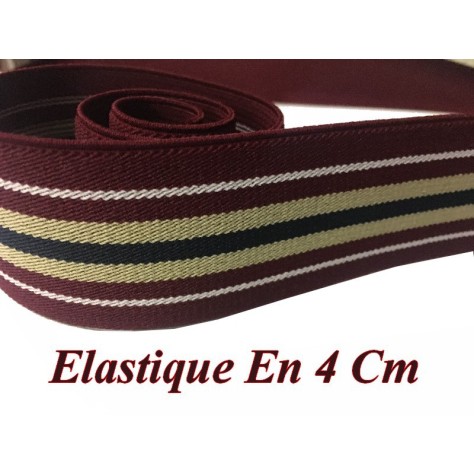 Elastique Plat A Rayure Bordeaux, beige Et Noir En 4 Cm Au Mètre A Coudre  Pour Ceintures Loisirs Créatifs Et Customisations.